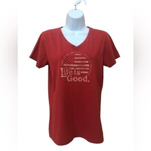 Life is Good Women’s Crusher Tee Size S T-Shirt Patriotic American Flag Red